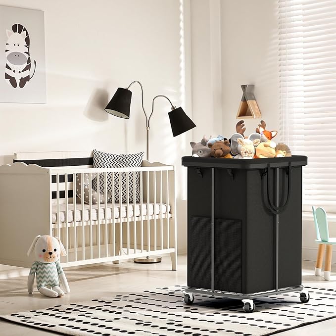 YKDIRECT 150L Large Laundry Hampers Basket with Removable Washing Bag, Oxford Fabric Laundry Hamper Clothes Hampers, Metal Frame Design with Wheels, Suitable for Bedroom, Laundry Room (Black with Bag)