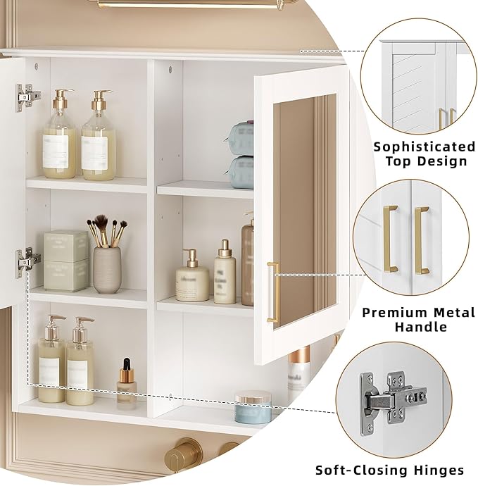 Bathroom Mirror Cabinet, 30 inch Wall Mounted with Adjustable Shelves & Soft Close Doors, High-Define Mirror with Storage