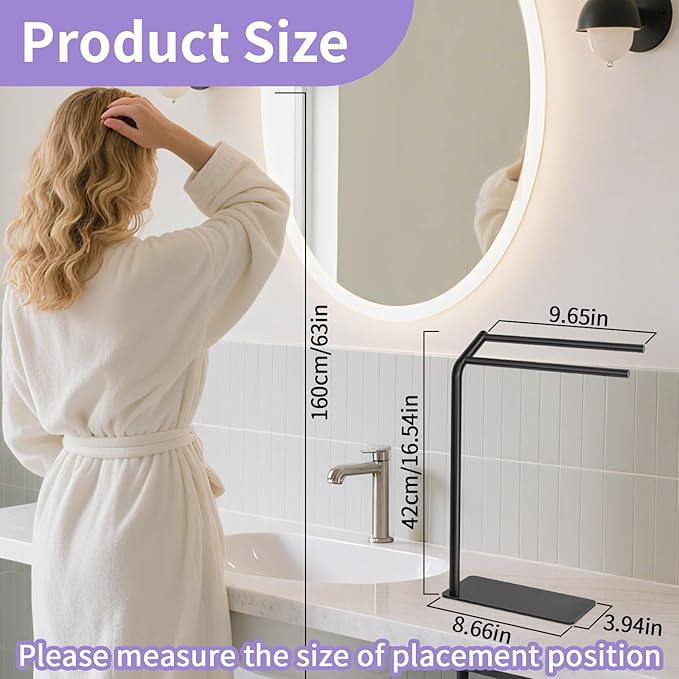 LSK Hand Towel Stand, Black Bathroom Towel Holder Stand, Curved F-Shaped Countertop Towel Stand with Heavy Base, 16.6 Inch