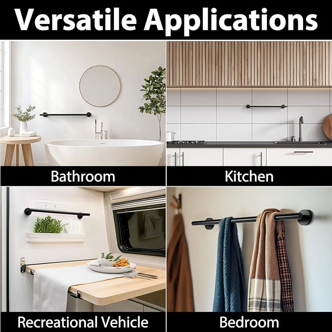 18 Inch Towel Bar for Small Bathroom, Matte Black, Thicken SUS304 Stainless Steel Towel Racks, Wall Mounted
