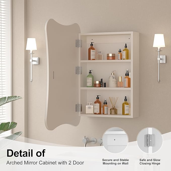 20x30 Beveled Edge Medicine Cabinet with Mirror,Frameless Mirrored Medicine Cabinets for Bathroom,Mirrored Medicine Cabinet Wall Mounted,Surface Mount Bathroom Vanity Mirror with Storage