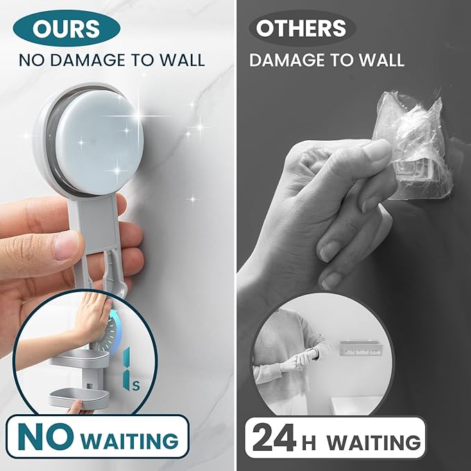 TAILI Soap Holder Soap Dish for Shower, Suction Cup Soap Holder for Shower Wall, Bathroom Accessories, Removable Strong Hold Soap Saver, Drill Free Double Soap Dish, Grey 2 Layer