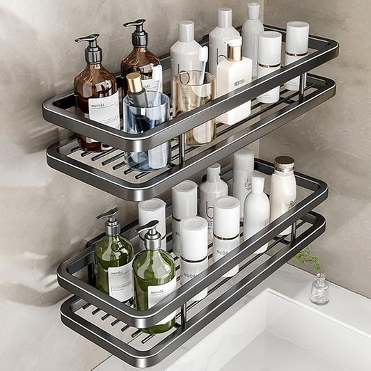 Detachable Carbon Steel Organizer, Large Capacity, Hanging Rustproof Shelf, for Bathroom, Kitchen, Living Room (Color : 15.7inch, Size : Gray Double)