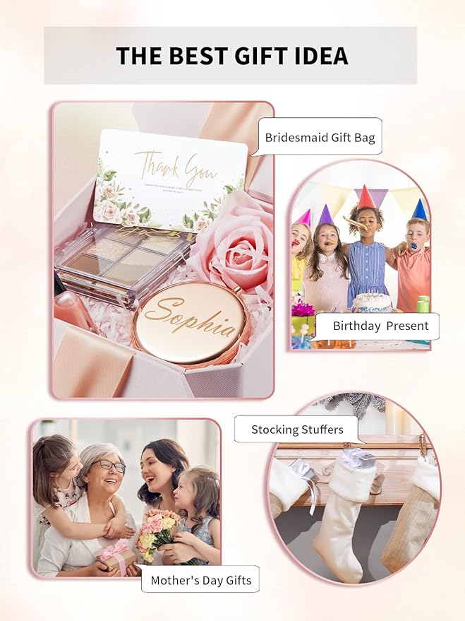 Compact Mirror for Purse, Set of 100 Double-Sided 1X/2X Magnifying Metal Pocket Makeup Mirrors(Round, Rose Gold)