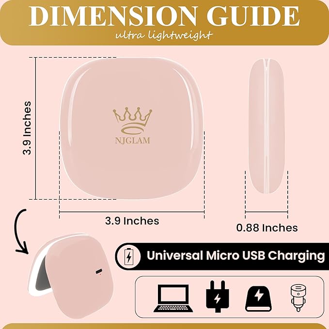 Led Compact Mirror, 1X /10X Magnification, 3.9" Portable Double Sided Light, Auto ON/Off, USB Charging, 3 Light Setting and Dimmable, Memory Touch Switch (Pink)