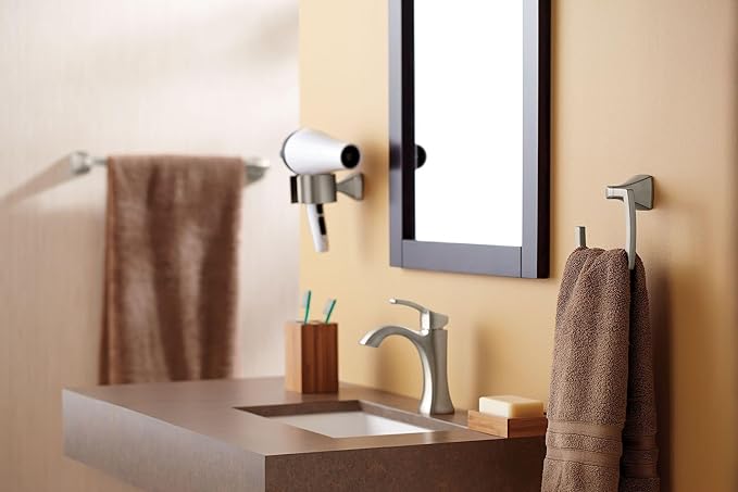 Moen Voss Brushed Nickel 24-Inch Bathroom Towel Bar, Wall Mounted Bath or Hand Towel Rack, YB5124BN