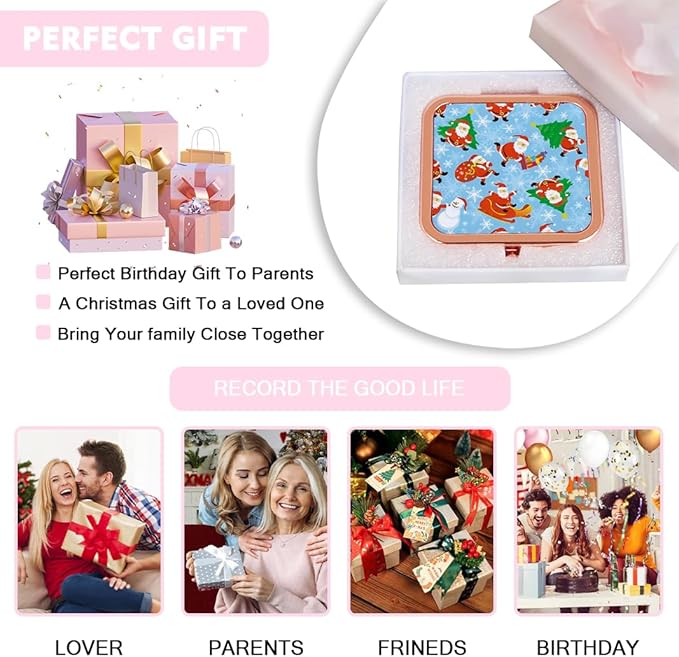 Pocket Mirror, 1X/2X Magnification Compact Travel Makeup Mirror for Purse, 2-Sided, Portable, Folding, Handheld, Small Mirror for Gift Christmas