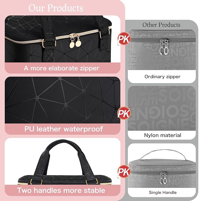 FCQQYWZ Nail Polish Organizer Case Hold 40+ Bottles (15ml/0.5 fl.oz) and Led Nail Lamp, Nail Supply Organizers and Storage for Nail Tech, Nail Dryer Case Nail Polish Bag Nail Kit Organizer (BLACK)