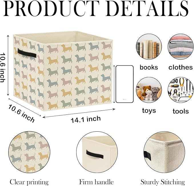 Colorful Dachshund Dog Storage Bin Box with Handles, Weiner Dog Dachshund Gifts Foldable Baskets Organizer for Bedroom Bathroom Kids Room Clothes Toys Books, Toybox for Boys Girls