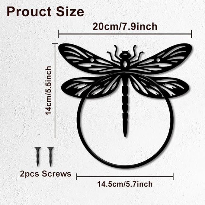 MAYJOYDIY Dragonfly Metal Towel Ring Antique Insects Hand Towel Holder Round Dragonfly Wings Towel Hangers Black Bathroom Towel Rack Wall Mounted for Kitchen Bath Home Laundry Room Decors Gifts