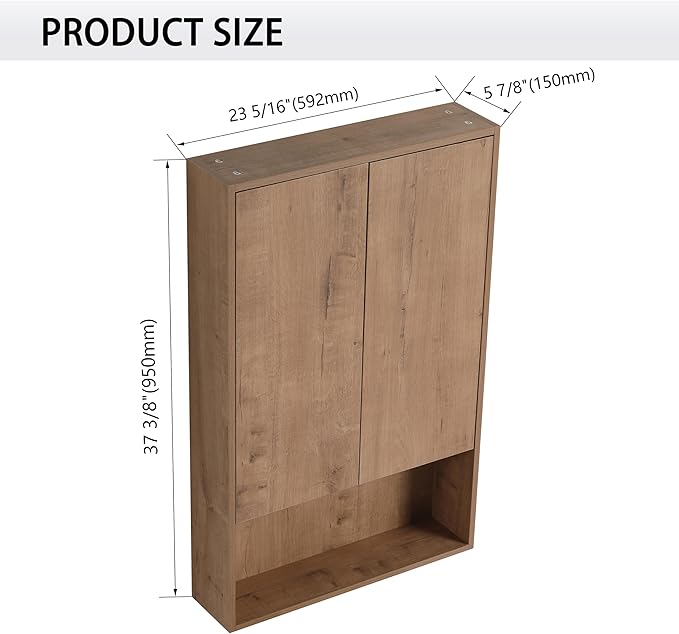 24 Inch Bathroom Wall Cabinet, 24" Wall Mounted Home Storage Cabinet, Bathroom Medicine Cabinet with 2 Soft-Close Door and 1 Adjustable Shelf - Brown
