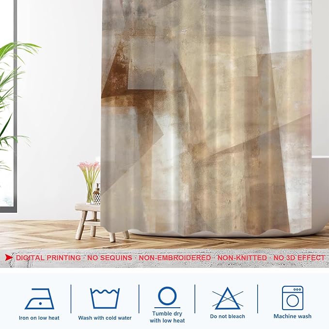Shrahala Brown and Beige Abstract Art Painting Shower Curtain, Brushstrokes Abstract Brush Painting for Bathtubs Bathroom Decor Waterproof 72x72 inch
