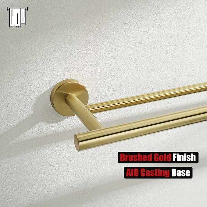 JQK Gold Double Towel Bar, 20.5 Inch 304 Stainless Steel Thicken 0.8mm Towel Rack Bathroom, Towel Holder Brushed Gold Wall Mount, Useable Length 18 Inch 2 Pack, TB100L18-BG-P2