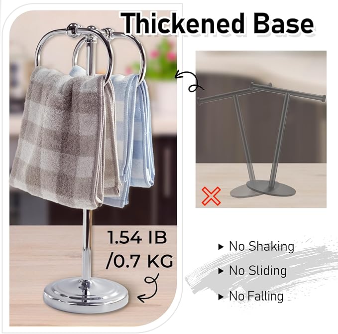 304 Stainless Steel Free Standing Bathroom Towel Rack & Towel Ring - 16Inch Non-Slip Base Floor Standing Towel Holder with Double Oval Rings for Bathroom, Bathtub (Sliver Chrome)