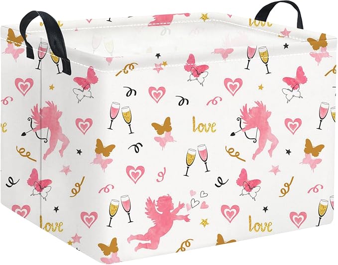 Rectangular Valentines Basket for Women Girls Storage Bin Organizer Box Shelf Room Decor(Love Butterfly)