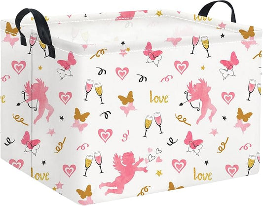 Rectangular Valentines Basket for Women Girls Storage Bin Organizer Box Shelf Room Decor(Love Butterfly)