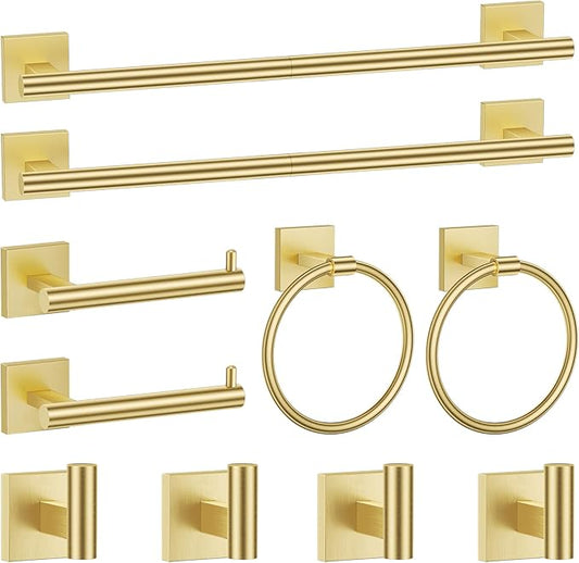 Brushed Gold Bathroom Hardware Accessories Towel Bar Set, 10 Pieces Bathroom Towel Bar Holder Set, 23.6 Inch Stainless Steel Toilet Paper Holder Towel Racks for Bathroom Wall Mounted