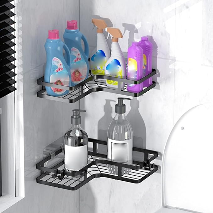 2-Pack Bathroom Shelf Adhesive Hangable Organization Rack Multifunction for Home Bathroom Face Cleanser Organizer Corner Shelf