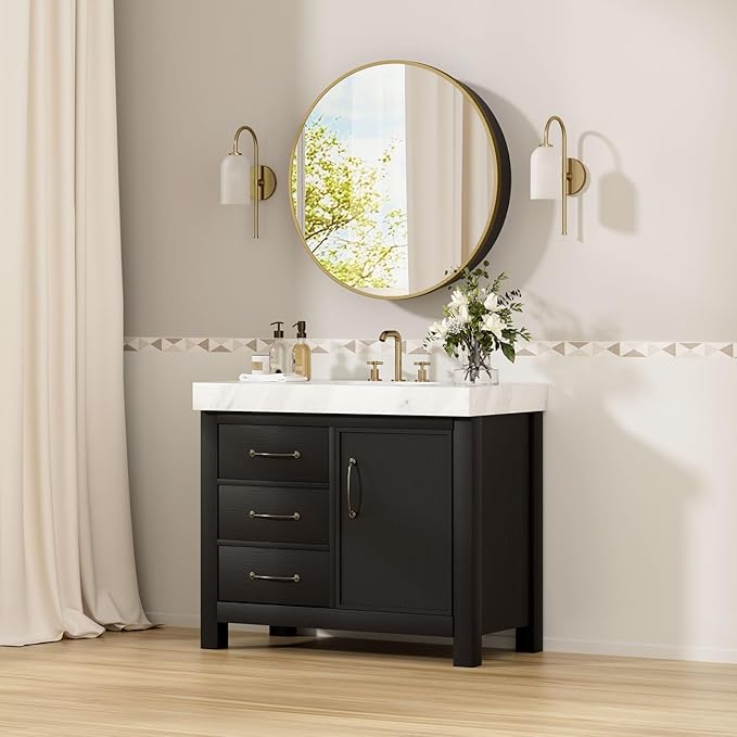 28 x 28 Inch Round Medicine Cabinet with Mirror,Gold Circular Bathroom Cabinet Wall Mounted,Metal Framed Mirror Medicine Cabinet with Adjustable Shelves for Bathroom Vanity
