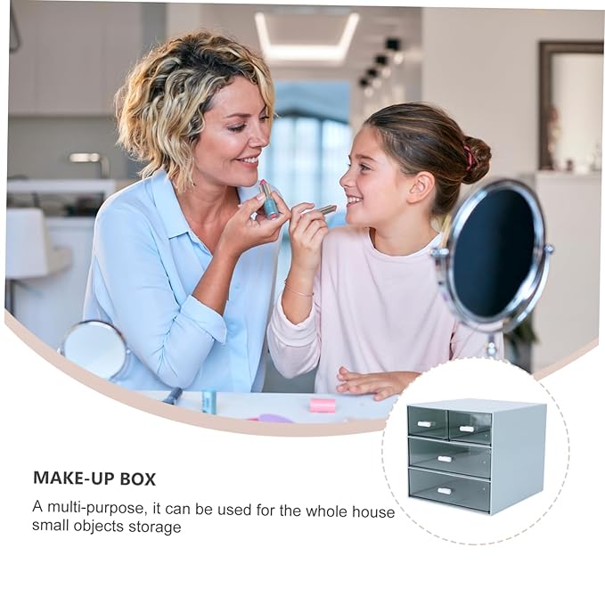 4 Drawer Acrylic Jewelry and Makeup Organizer Desktop Storage Box Display Box Great for Lipstick, Nail Polish, Jewelry and More (Blue)