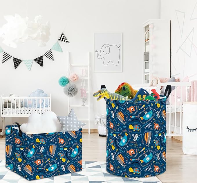 NTAOHAMPER Laundry Hamper,Laundry Basket, Nursery Hamper,Waterproof Storage Bin,Clothes Organizer Basket,Room Decor(Line Ocean)