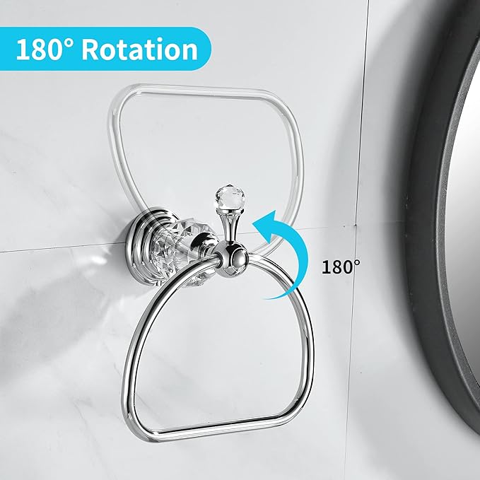 WOLIBEER Towel Ring,Crystal Hand Towel Holder,Round Towel Ring for Bathroom Wall Mounted Towel Hanger Bling Bathroom Accessories