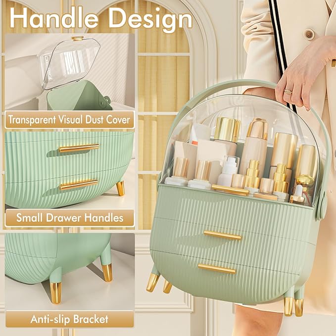 Makeup Organizer Skincare Organizers - Cosmetic Display Cases with Transparent Cover, Skincare Organizers for Bathroom Countertop, Bedroom Vanity Desk, Lipstick Organizer, Green