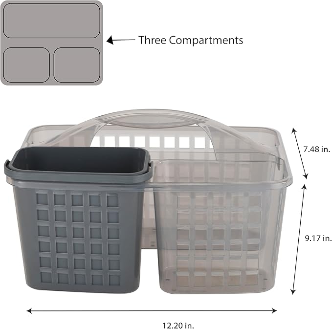 Bath Bliss 2 in 1 Portable, Bathroom Shower Caddy for Shampoo, Conditioner, Soap, and Cosmetics, in Grey Bath Tote (26118-GREY)