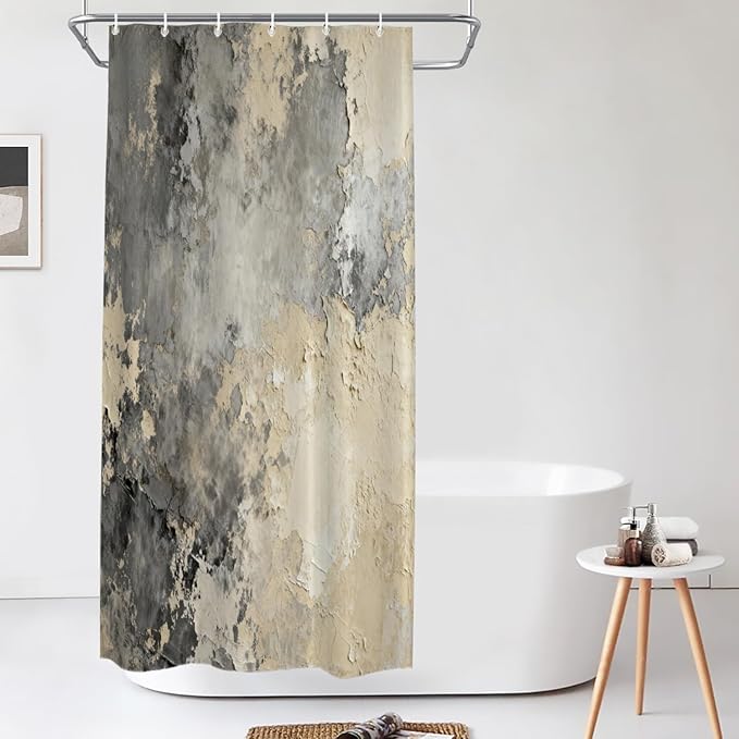 Shrahala Taupe Squares Texture Decorative Shower Curtain, Grey and Beige Art Painting Bathroom Décor Polyester Fiber Waterproof with Plastic Rings for Shower Stall Bathtubs 72 X 36 in