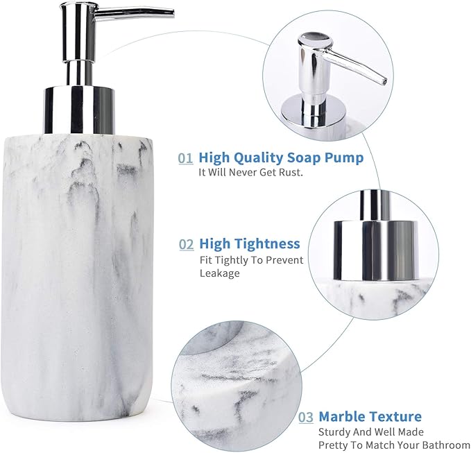 L'ARL GMVOI Bathroom Accessories Set,4 Pieces Marble Bathroom Vanity Countertop Accessory Set with Bathroom Toothbrush Holder Set,Soap Dispenser,Tumbler,Soap Dish for Bathroom Home Decor