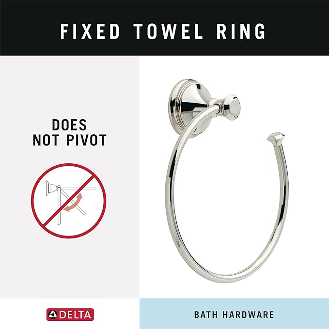 Delta Cassidy (1-Pack) Hand Towel Holder Polished Nickel Towel Racks for Bathroom Wall Round Towel Ring Holder for Bath Towel Hanger for Kitchen, Bathroom Accessories 79746-PN