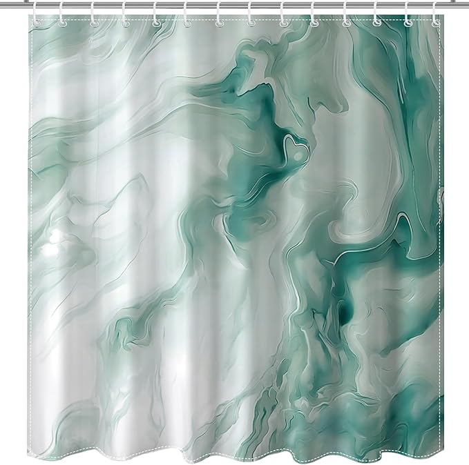 Mocsicka Green Marble Shower Curtain for Bathroom Modern Abstract Green and White Shower Curtain Waterproof Modern Art Decor Bath Curtain with 12 Hooks 72 X 72 Inches