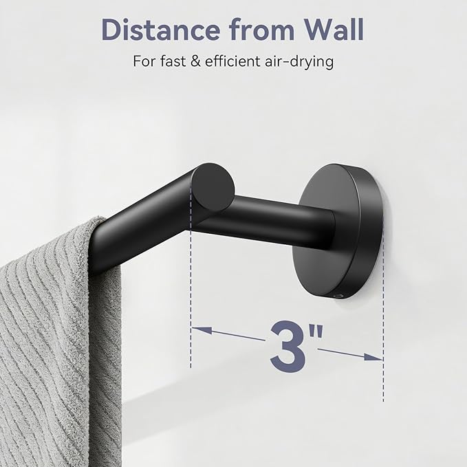 Matte Black Towel Bar, 18 Inch Towel Rack for Bathroom Wall-Mounted, SUS304 Stainless Steel, Total Length 20 Inch