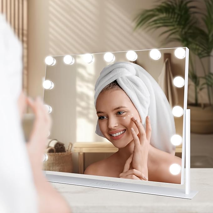 Zadro Hollywood Lighted Vanity Mirror with 15 LED Bulbs, 3 Color Light Settings, 360° Rotation Makeup Mirror Head (26" H x 20" W | 1X | French Blue)