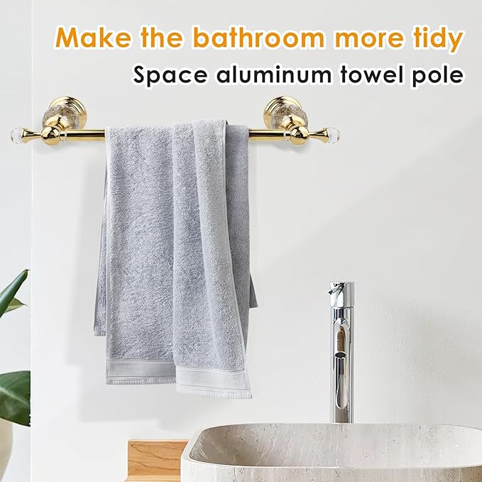 Wall Mounted Polished Gold Towel Bar,Crystal Towel Holder Adjustable Towel Rack Expandable Rail Bathroom Accessories