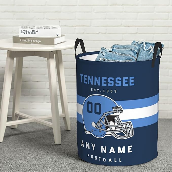 Custom Tennessee Laundry Hamper - Personalized Football Style Laundry Basket - Customized Name And Number - Dirty Clothes Hamper Waterproof Large Capacity Hamper for Bedroom Bathroom Living Room