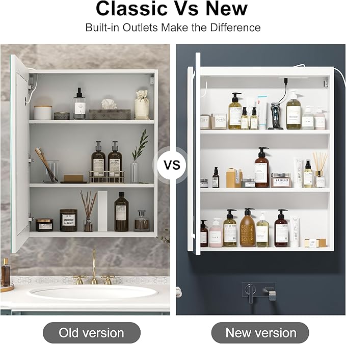 24x30 Medicine Cabinet with Lights,Led Mirror Cabinet with Outlets & USB, Bathroom Cabinet Wall Mounted,Anti-Fog Dimmable Light and Color Adjustment,Lighted Medicine Cabinet for Bathroom