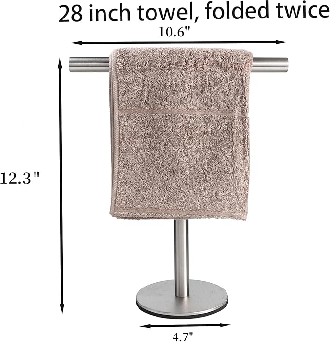 Bath Hand Towel Holder Standing, 13 Inch T-Shape Towel Bar Rack Stand, SUS304 Stainless Steel Brushed Finish,Tower Bar for Bathroom Kitchen Vanity Countertop