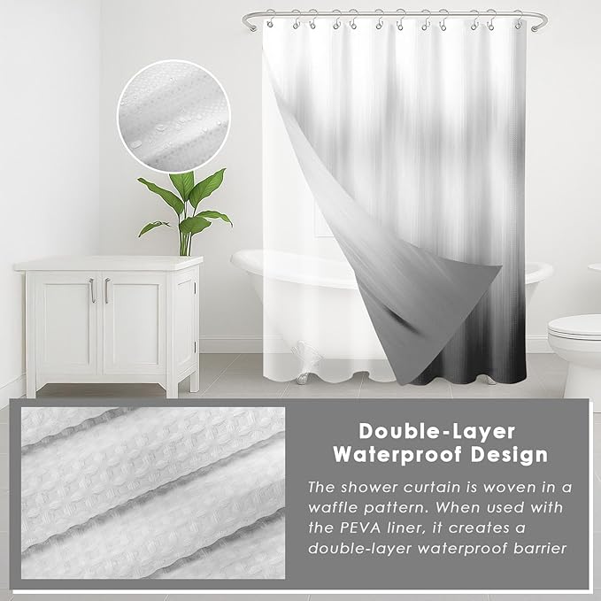 Britimes Grey Stripes Bathroom Sets with Shower Curtain and Rugs, Ombre Modern Abstract Vintage Waterproof Shower Curtain Liner and Soft Non Slip Bath Mat for Bathroom Decor and Accessories Hooks