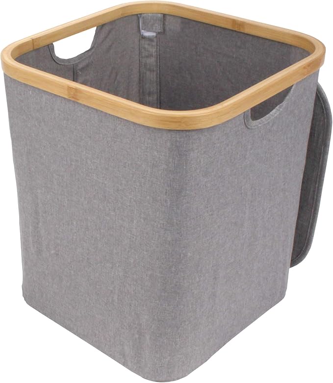 Foldable Bamboo Laundry Hamper with Lid - Decor Essentials for Any Room - Medium - Square - Gray