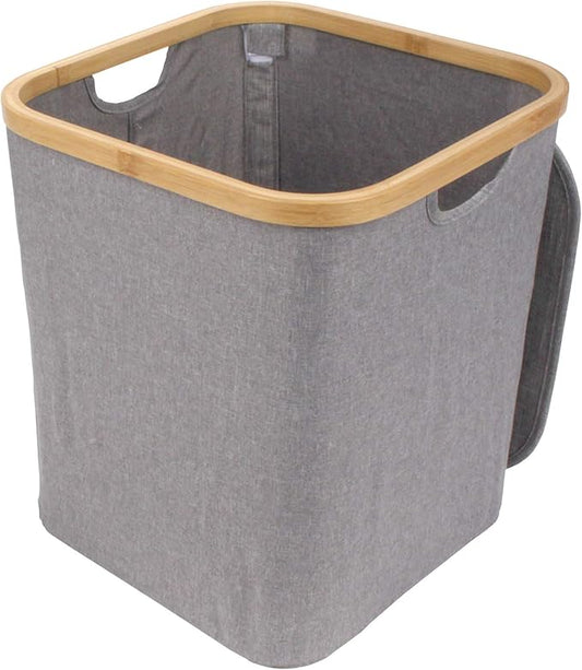 Foldable Bamboo Laundry Hamper with Lid - Decor Essentials for Any Room - Medium - Square - Gray
