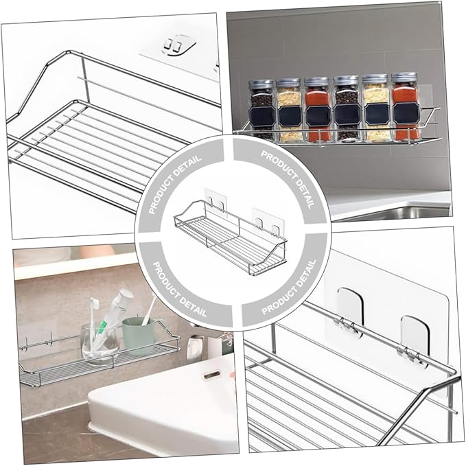 Punch Storage Rack Double Stainless Steel Organizing Shelf for Bathroom Kitchen Easy to Clean Convenient Wall Mounted Storage