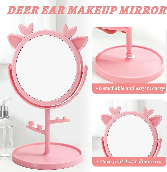 8 Pcs Spa Party Mirror with Deer Ear Decoration Sleepover Party Supplies for Girls Slumber Parties Supplies Mirror Bulk for Sleepover Slumber Birthday Pink Favors Gift (Pink)
