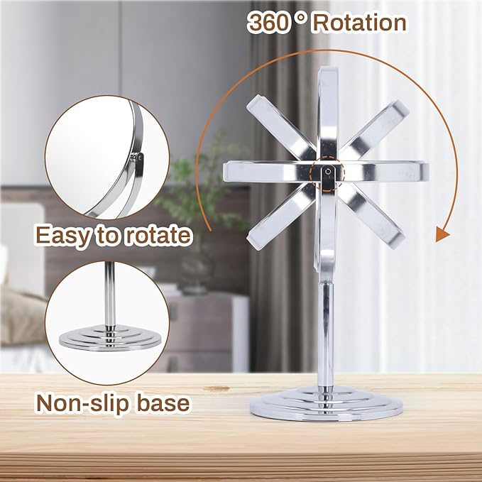 1X 3X Magnifying Makeup Mirror Vanity Mirror for Tabletop, Silver 7 Inch Standing Bathroom Cosmetic Mirror, Portable Double Sided Magnification Mirror