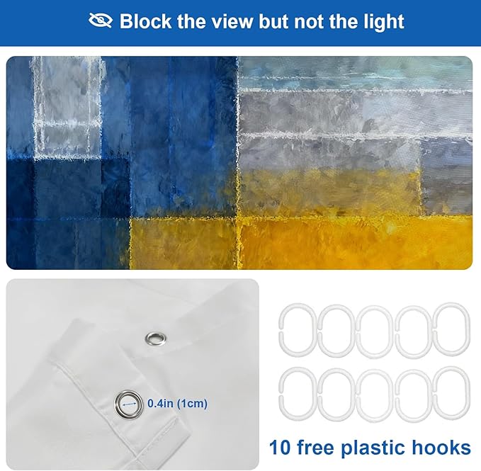 Shrahala Brown Abstract Art Decorative Shower Curtain, Grey Contemporary Colorful Bathroom Décor Polyester Fiber Waterproof with Plastic Rings for Shower Stall Bathtubs 72 X 60 in