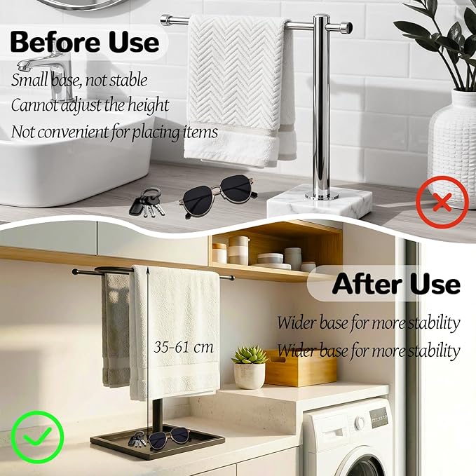 Adjustable Height Towel Holder Stand, S-Shape Hand Towel Holder for Bathroom, Countertop Hand Towel Stand with Bottom Storage, Bathroom Hand Towel Stand with Highly Stable