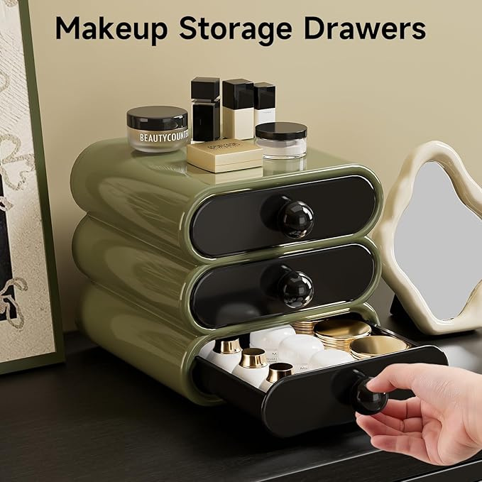 3-Drawer Desktop Organizer, Compact Vanity Drawer Organizer for Makeup, Small Plastic Drawer Containers for Bathroom, Cabinet