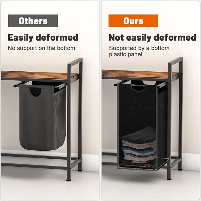 Sonharlar Laundry Hamper, Laundry Sorter with 2 Pull-Out Removable Oxford Fabric Bags Cloth Laundry Basket 2 x 10 Gallons (Black and Rustic Brown)