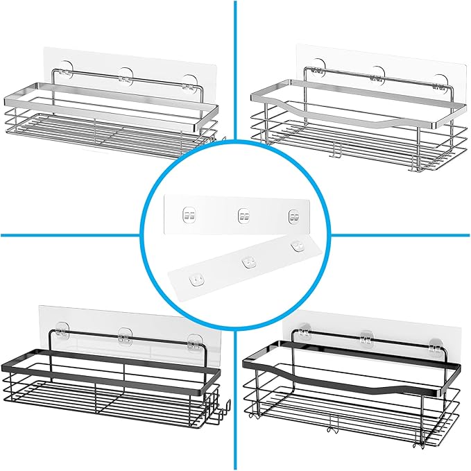 Orimade 2 Pack Shower Caddy Adhesive Replacement Sticky Wall Adhesives, 10.63 x 2.75'' (7x27cm) Pad Hook Strip Waterproof Rustproof Bathroom Organizer Shelves, Kitchen Racks Storage
