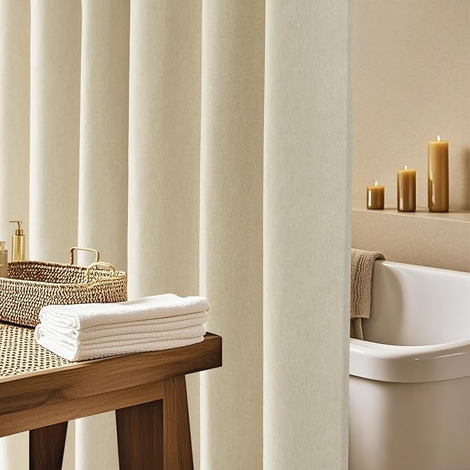 36 x 72 Inch Natural Linen Look Stall Shower Curtain Beige, Faux Linen Farmhouse Thick Fabric Shower Stall Curtain Water-Resistant, Cream Bathroom Curtain Washable for Single Stall